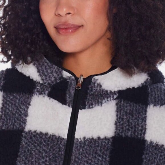 NWT Weatherproof Reversible Sherpa Zip Hoodie Black/White Buffalo Plaid Size S - Picture 14 of 16